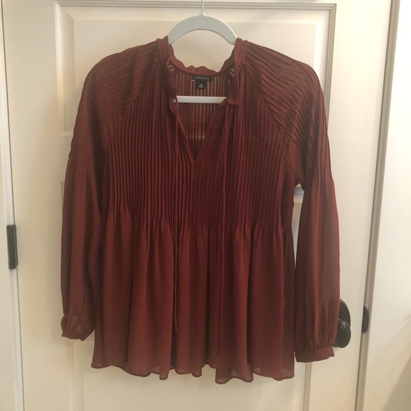 Ann Taylor Pleated Tie Neck Blouse - Picture 2 of 6